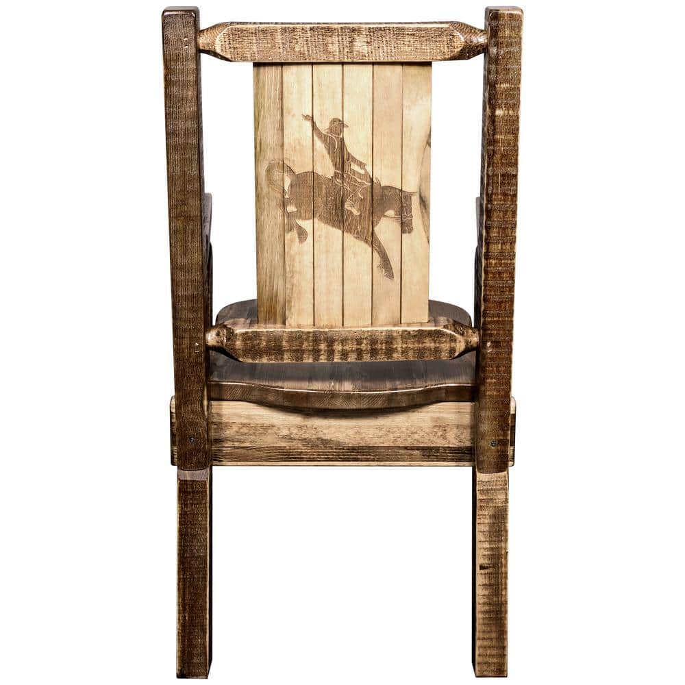 Early American Handcrafted Wood Arm Chair with Bronc Motif
