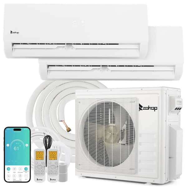 20 SEER2 28,000 BTU 2.25-Ton 2-Zone WiFi Ductless Mini Split Air Conditioner with Heat Pump 12K Plus 12K