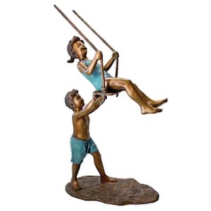 66 in. H Swinging Children Solid Cast Bronze Garden Statue