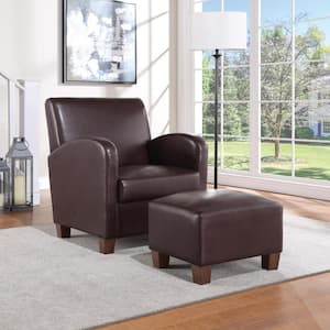 Aiden Chair and Ottoman Cocoa Faux Leather with Medium Espresso Legs