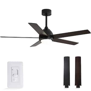 52 in. Indoor/Outdoor 5-Blades Downrod Black Ceiling Fan with LED Lights and Wall Control-Morden, Farmhouse