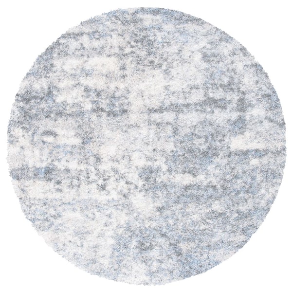 Berber Shag 3 ft. x 3 ft. Ivory/Gray Abstract Modern Round Area Rug