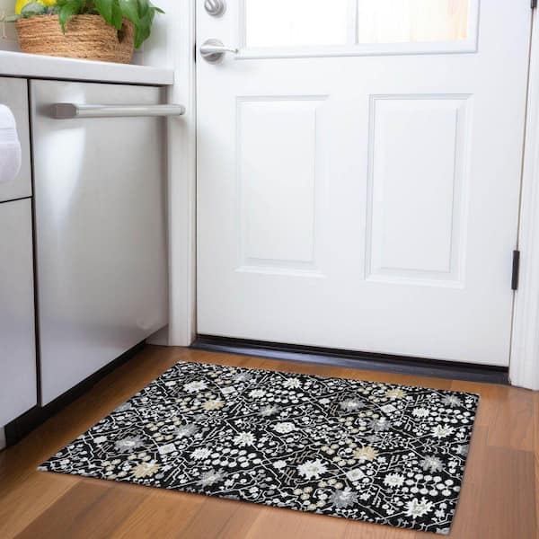 Mayfield Premium Machine Washable Abstract AMF1009 Black 2 ft. x 3 ft. Area Rug
