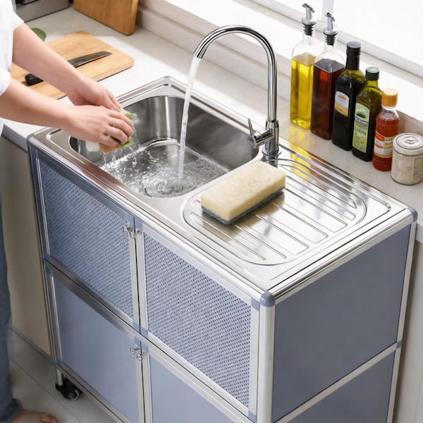 Silver Freestanding Outdoor Stainless Steel Utility Sink with Cabinet (32.68" D x 16.93" W x 33.27" H)