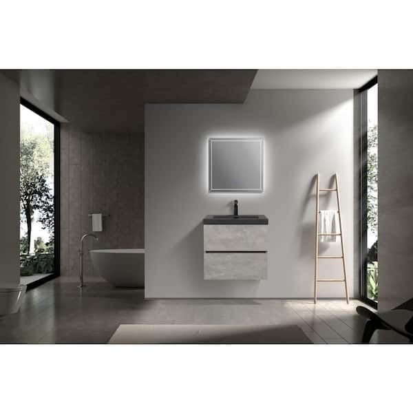 24 in. W Floating Single Sink Bath Vanity in Grey with Matt black Quartz Sand Top