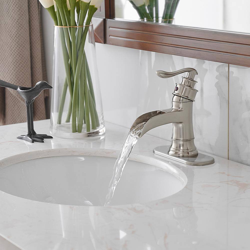 Brushed Nickel Single-Handle Waterfall Bathroom Faucet