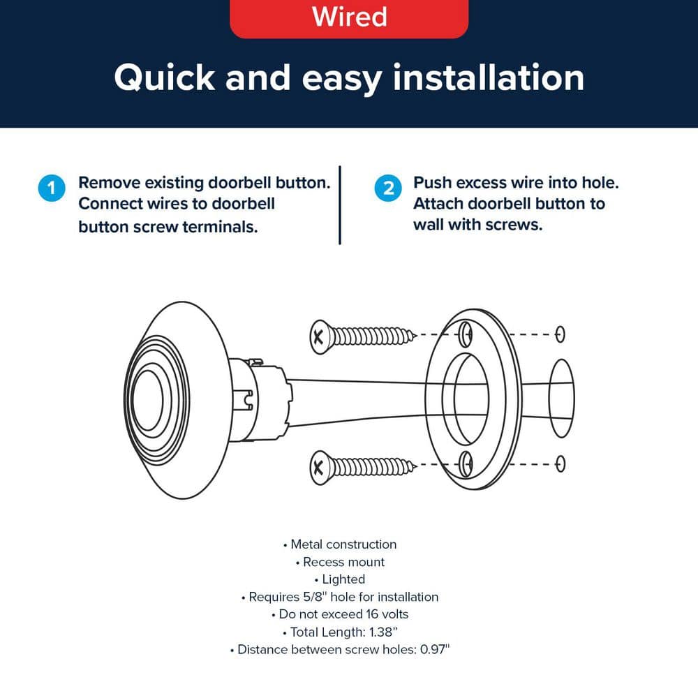 White LED Lighted Recessed Pushbutton Doorbell
