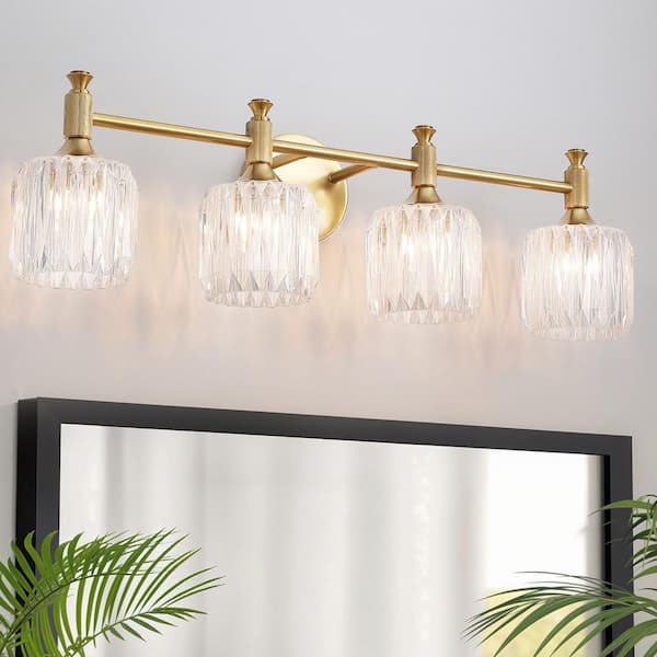Lightania 29 in. 4 Light Gold Vanity Light with Clear Acrylic Square Shade