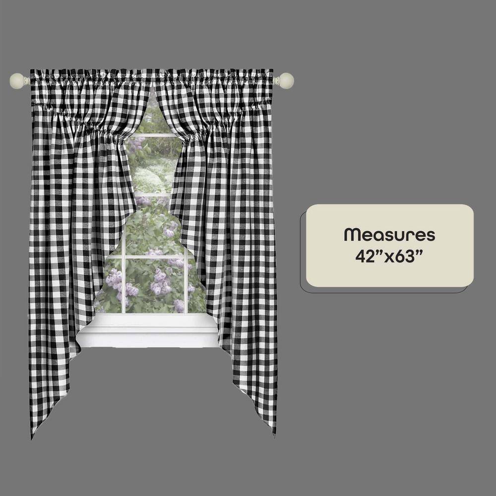 Buffalo Check Black and White Cotton Polyester Light Filtering Window Drapes