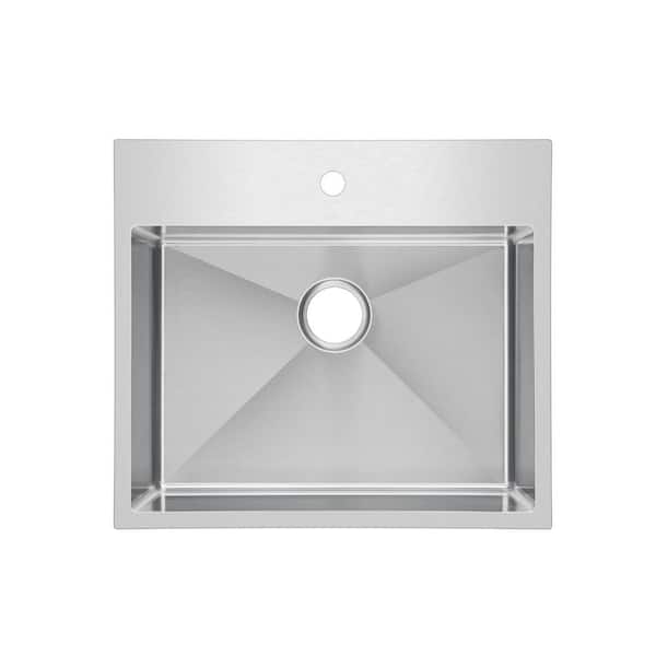 Water Creation Small Radius Drop-In Stainless Steel 25 in. 1 Hole Single Bowl Kitchen Sink with Strainer in Satin