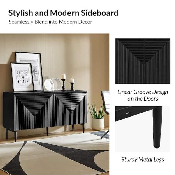 JAYDEN CREATION Kordt Black Modern 63 in. W 4-Door Wood Sideboard