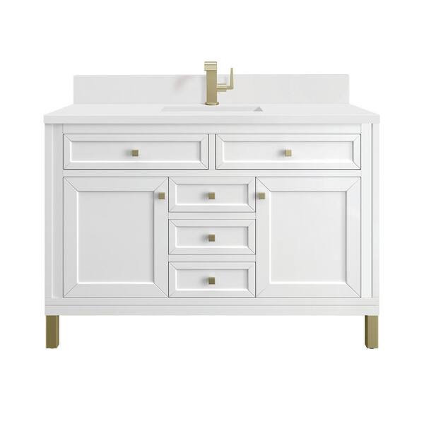 James Martin Vanities Chicago 48.0 in. W x 23.5 in. D x 34.0 in. H Bathroom Vanity in Glossy White with White Zeus Silestone Quartz Top