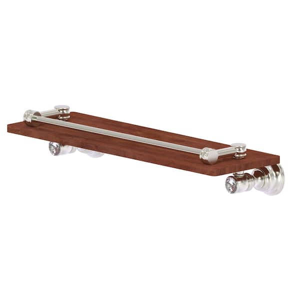 Carolina Crystal Collection W 16 in. x H 3.3 in. x 5.54 in. Brass Rectangular Wood Shelf w/ Gallery Rail in Satin Nickel