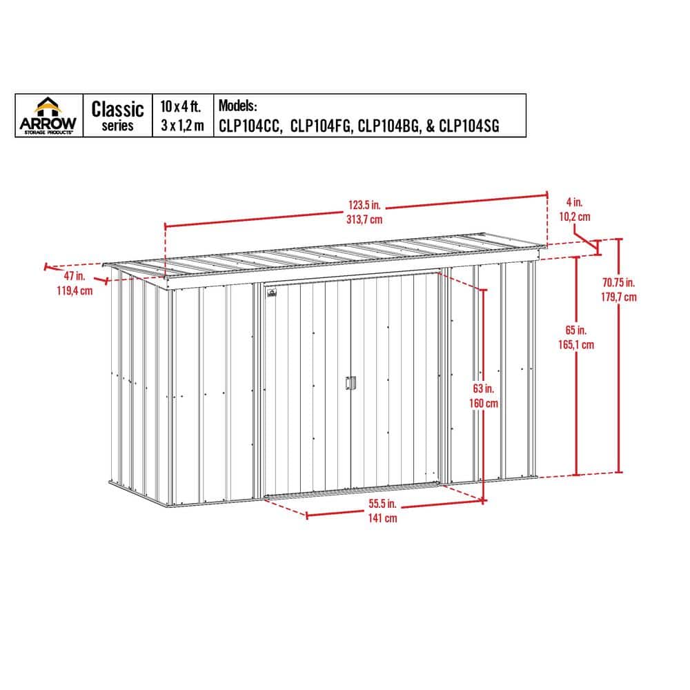 10 ft. x 4 ft. Flute Grey Galvanized Steel Storage Shed