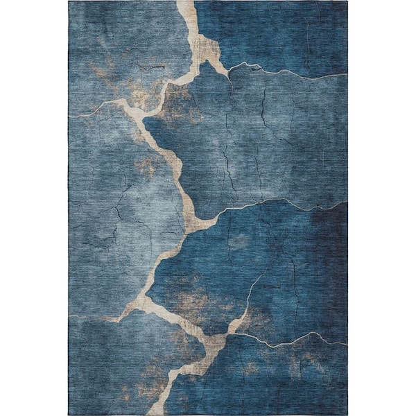 Mayfield Premium Machine Washable Abstract AMF1889 Navy 9 ft. x 12 ft. Area Rug