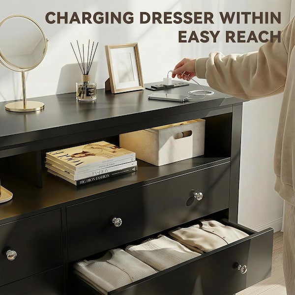 LACOO 6 Drawer Dresser with LED Lights & Open Storage Shelf, Black Dresser Chest of Drawers for Bedroom V-WD-0964A-0 - The Home Depot LACOO 6 Drawer Dresser with LED Lights & Open Storage Shelf, Black Dresser Chest of Drawers for Bedroom V-WD-0964A-0 - The Home Depot