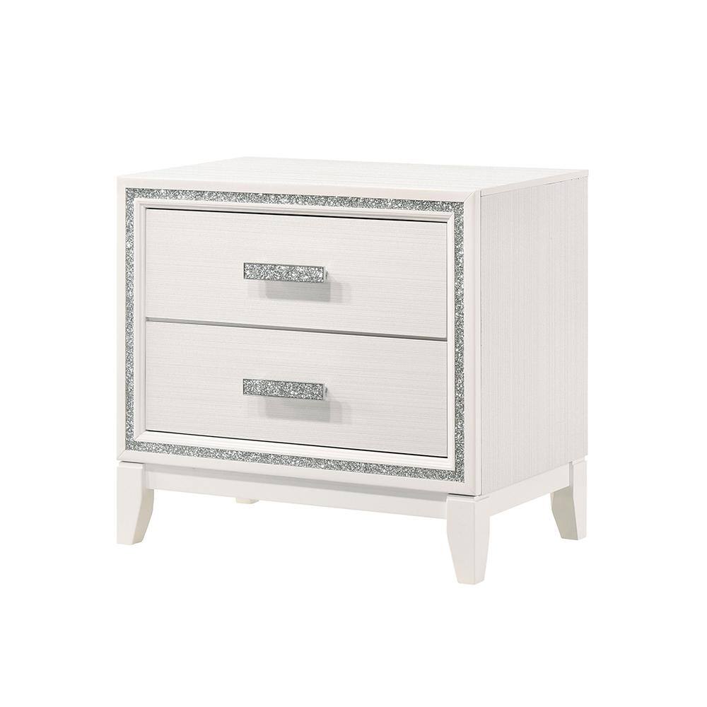 Haiden Glamorous White 2-Drawer Nightstand with Silver Accents