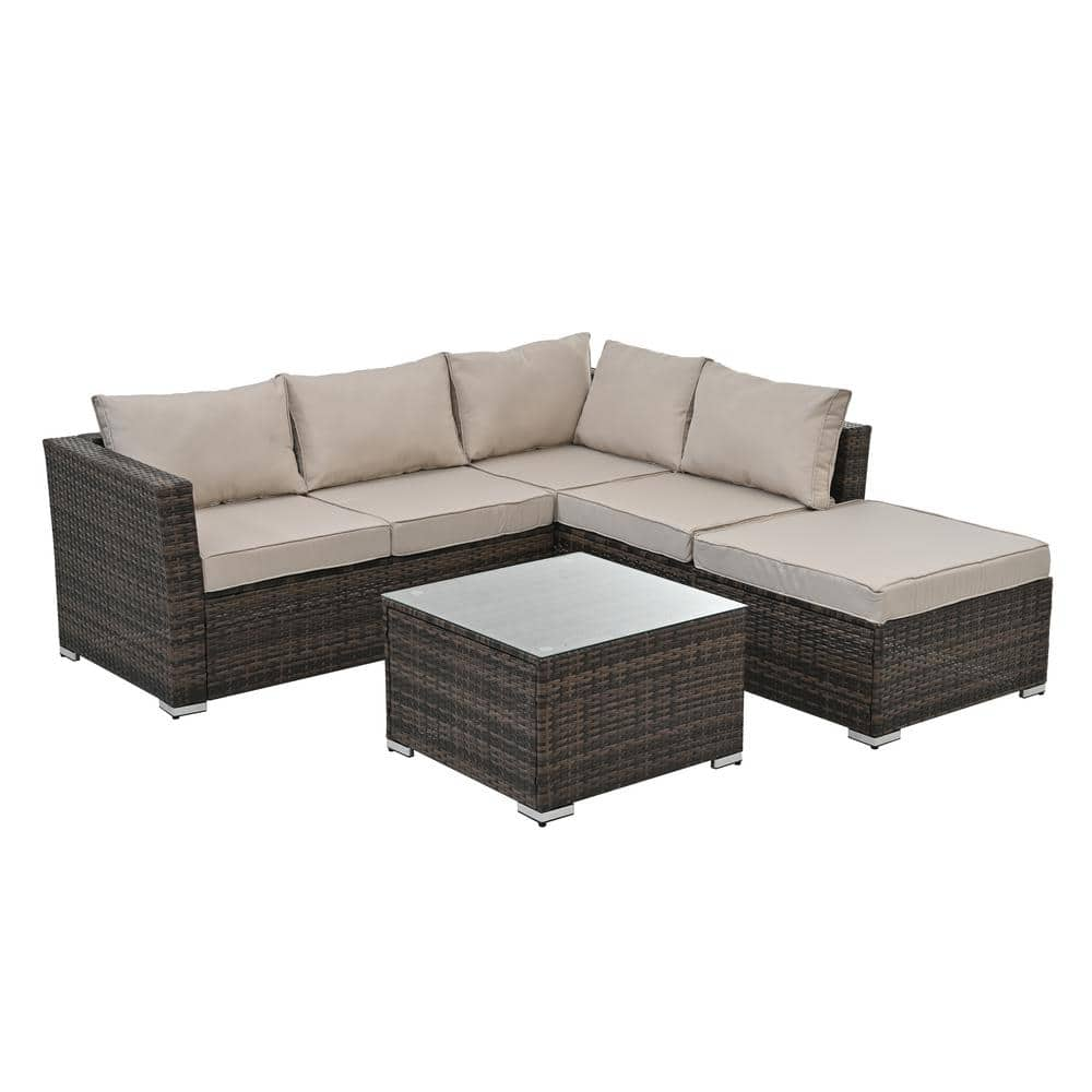 4-Piece Wicker Outdoor Sofa Sectional Set with Beige Cushions 203S00017 ...