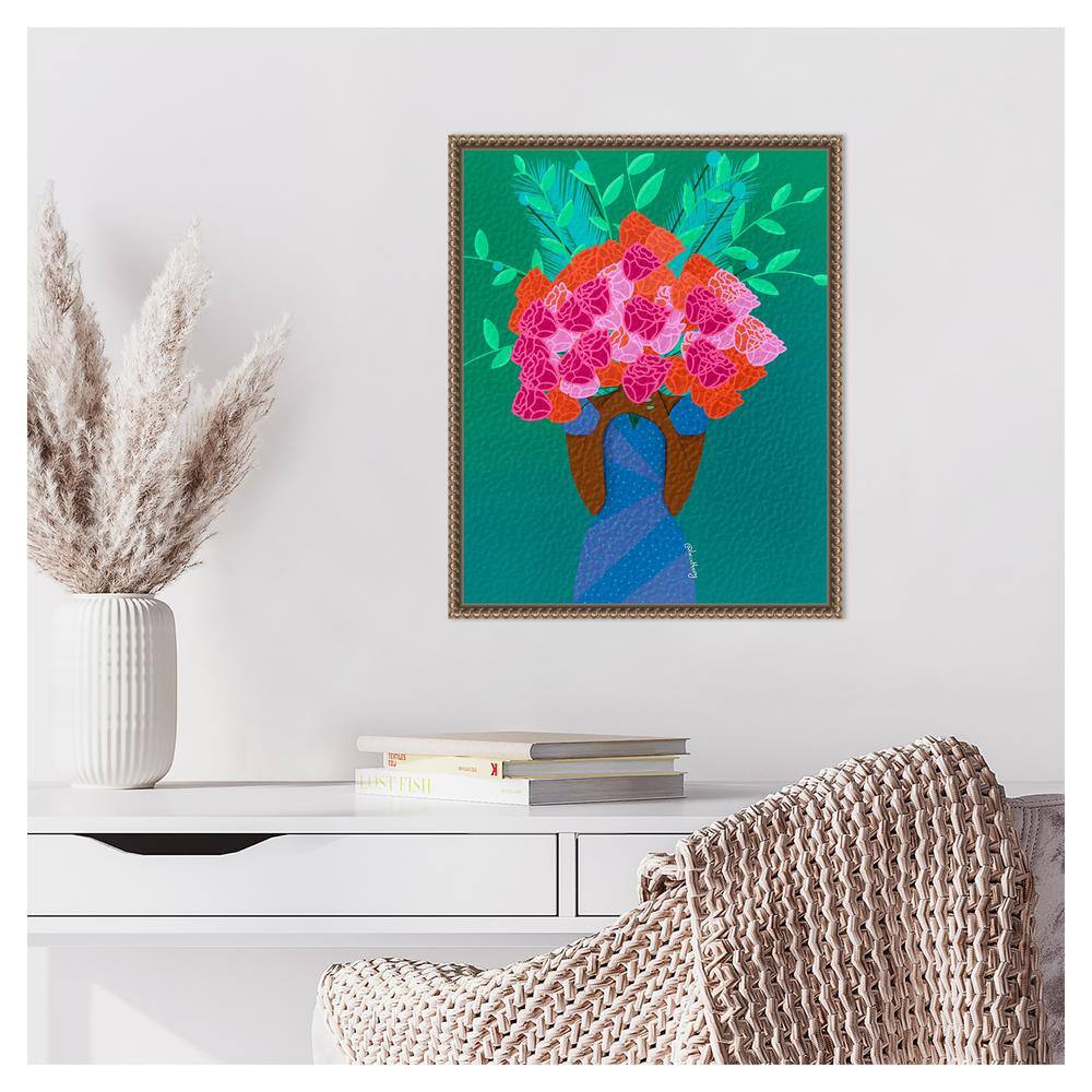 Botanic-Inspired Beaded Bronze Framed Canvas Wall Art 16 x 20-in.