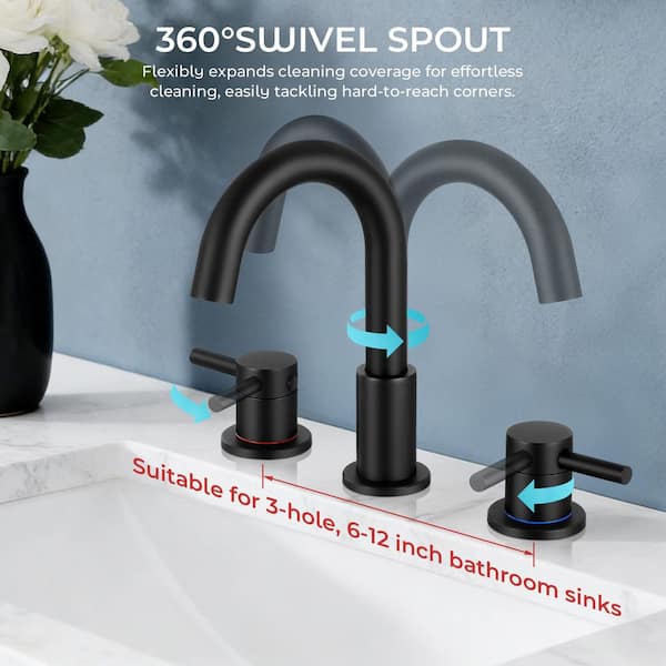8 in. Widespread Double Handle Bathroom Faucet 3 Hole Sink Faucet in Matte Black