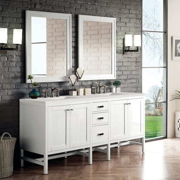 James Martin Vanities Addison 72.0 in. W x 23.5 in. D x 35.5 in. H Bathroom Vanity in Glossy White with Lime Delight Silestone Quartz Top