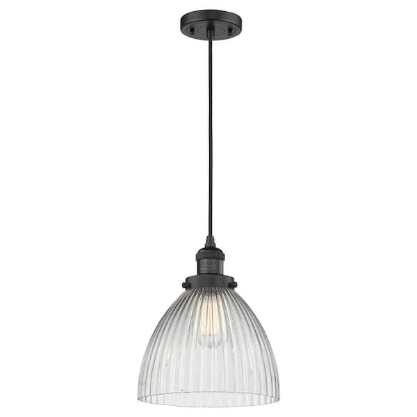 Seneca Falls 100-Watt 1-Light Matte Black Standard Mini Pendant Light with Clear Glass Shade, No Bulbs Included