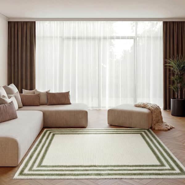 Pacific Shag Ivory Green 5 ft. x 7 ft. Geometric Contemporary Area Rug