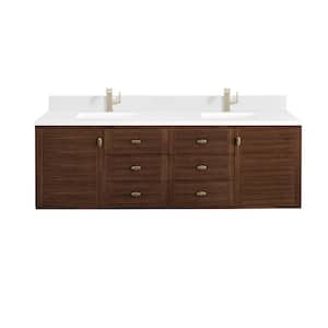 Amberly 72.0 in. W x 23.5 in. D x 34.7 in. H Bathroom Vanity in Mid-Century Walnut with White Zeus Silestone Quartz Top