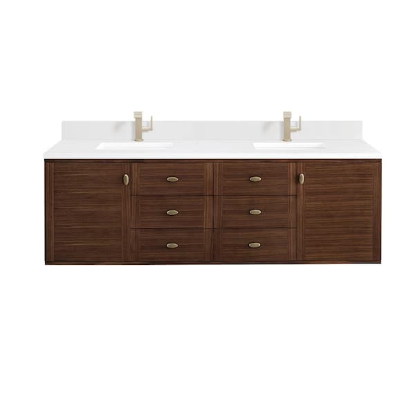 James Martin Vanities Amberly 72.0 in. W x 23.5 in. D x 34.7 in. H Bathroom Vanity in Mid-Century Walnut with White Zeus Silestone Quartz Top