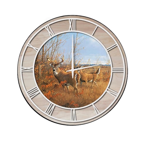 Unbranded "Sumac Buck" Woodgrain Accent and White Numbers Imaged Wall Clock