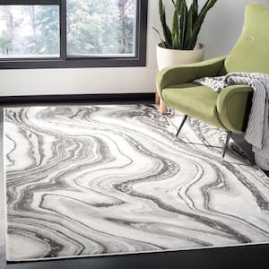 Craft Gray/Silver 4 ft. x 4 ft. Square Abstract Marbled Area Rug