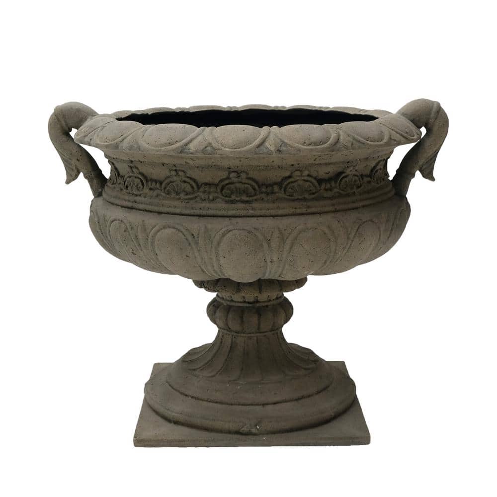 MPG 19.25 in. H Aged Granite Cast Stone Fiberglass Urn with Handles -  PF6651AG