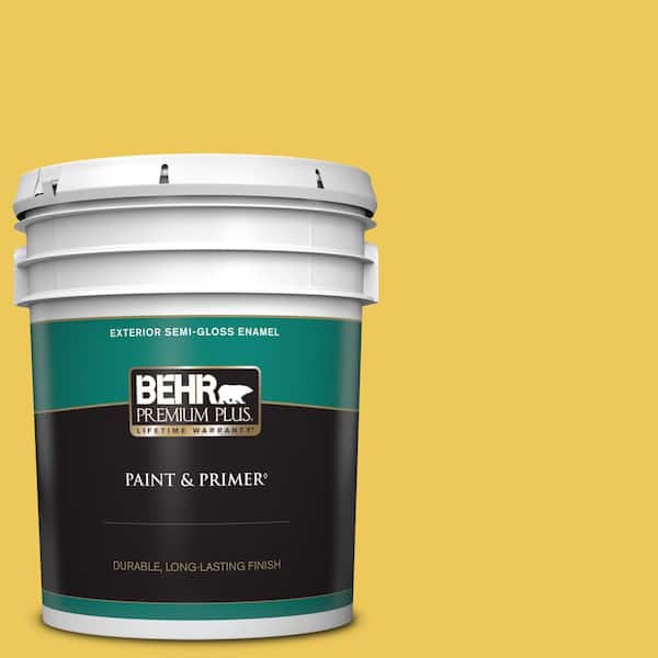 BEHR PREMIUM PLUS 5 gal. #390B-6 Citrus Zest Semi-Gloss Enamel Exterior Paint & Primer