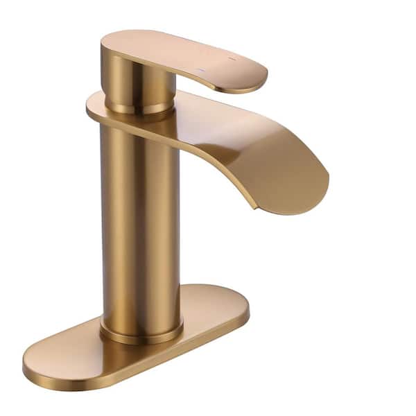 ARCORA Waterfall Single Handle Single Hole Bathroom Faucet with Deckplate Included Supply Lines in Brushed Gold
