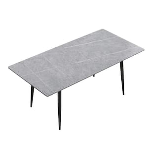 70.87 in. Gray Sintered Stone Dining Table with 4 Metal Legs in Black