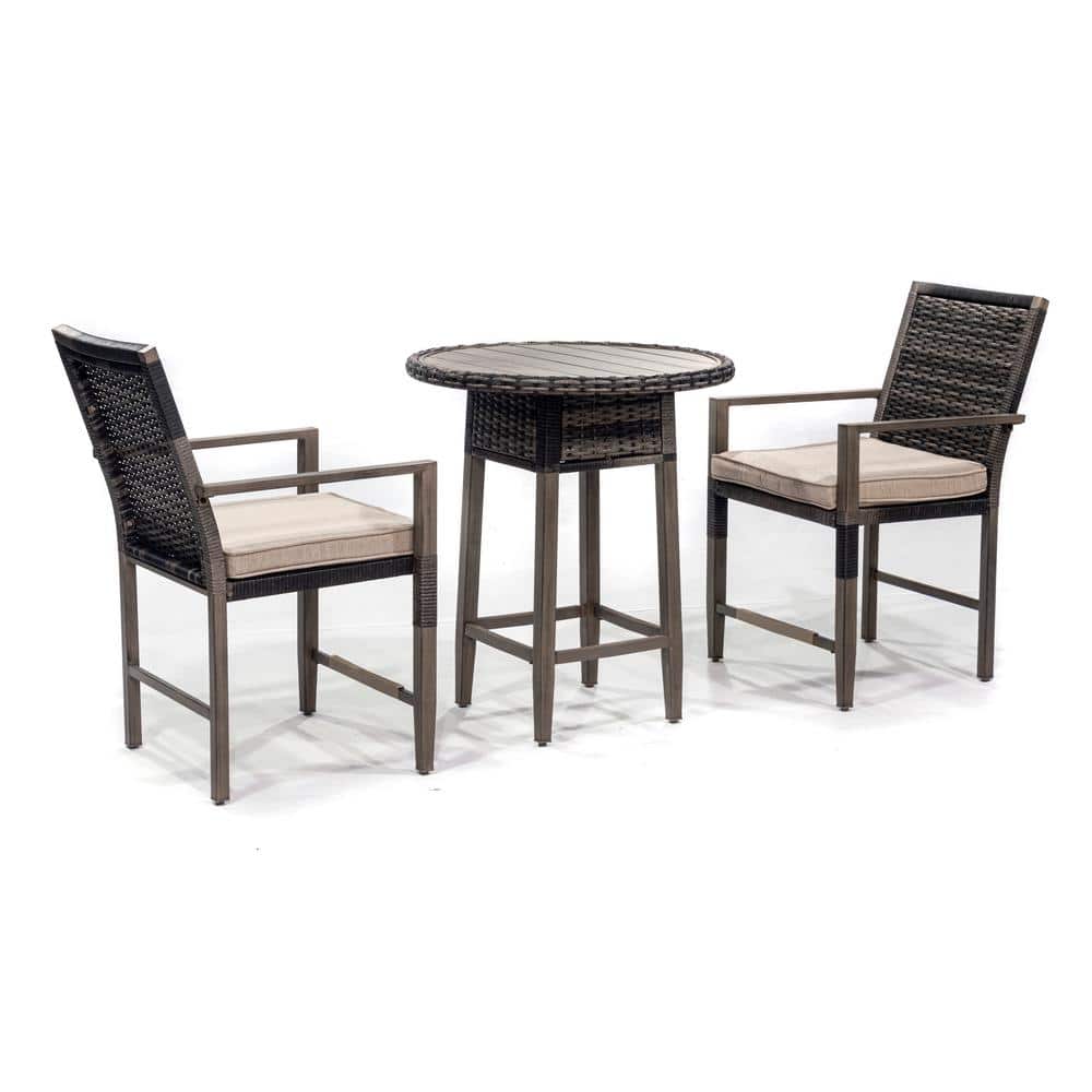 Laguna Brown 3-Piece Metal Round Bistro Set with Tan Cushions