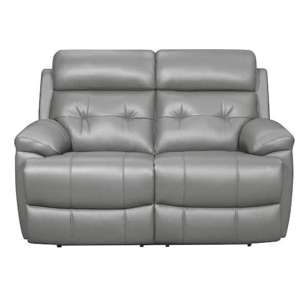 EVERGLADE HOME Oswald 61.5 in. W Flared Arm Leather Straight Double Reclining Loveseat in Gray