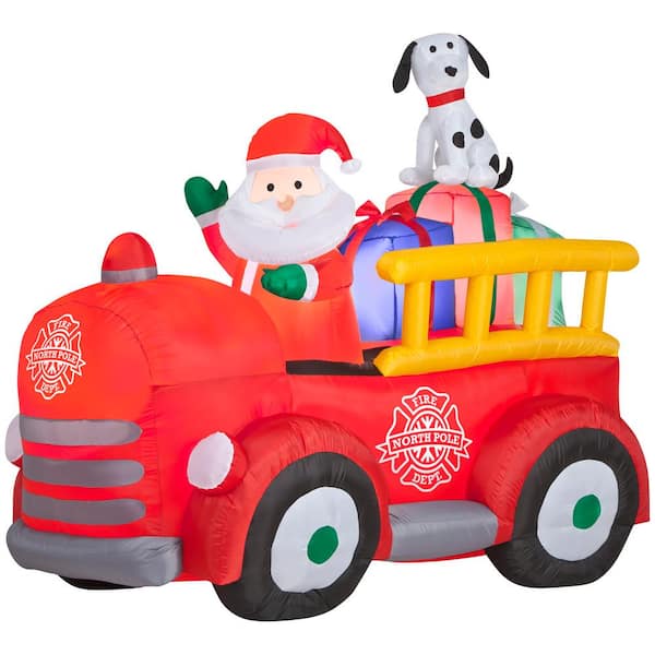 Unbranded 5 ft. Tall x 3.4 ft. W Christmas Inflatable Airblown-Santa Driving Vintage Fire Truck Scene