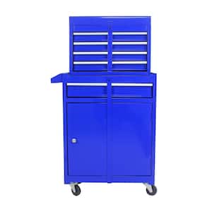 5-Tier Metal 4-Wheeled Cart in Blue with Bottom Cabinet and Adjustable Shelf
