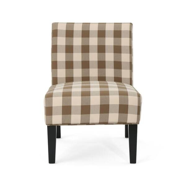 Noble House Kassi Traditional Farmhouse Brown Checkerboard Fabric Accent Chair