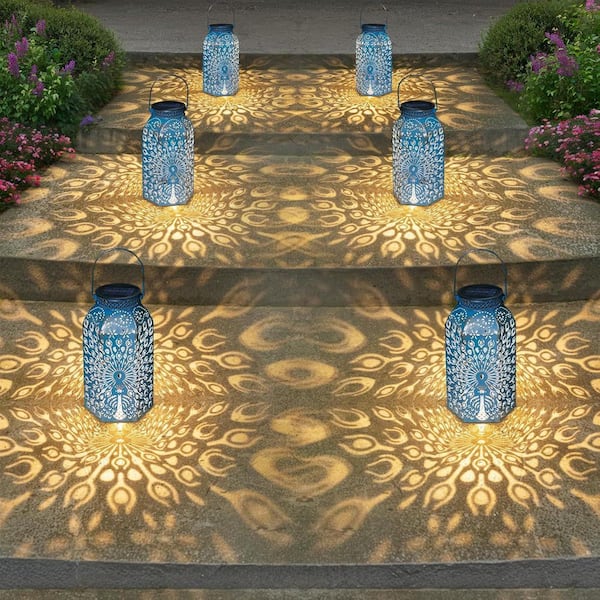 OGETFUUR 2-Pack Outdoor Blue Gold Solar Lanterns, Waterproof