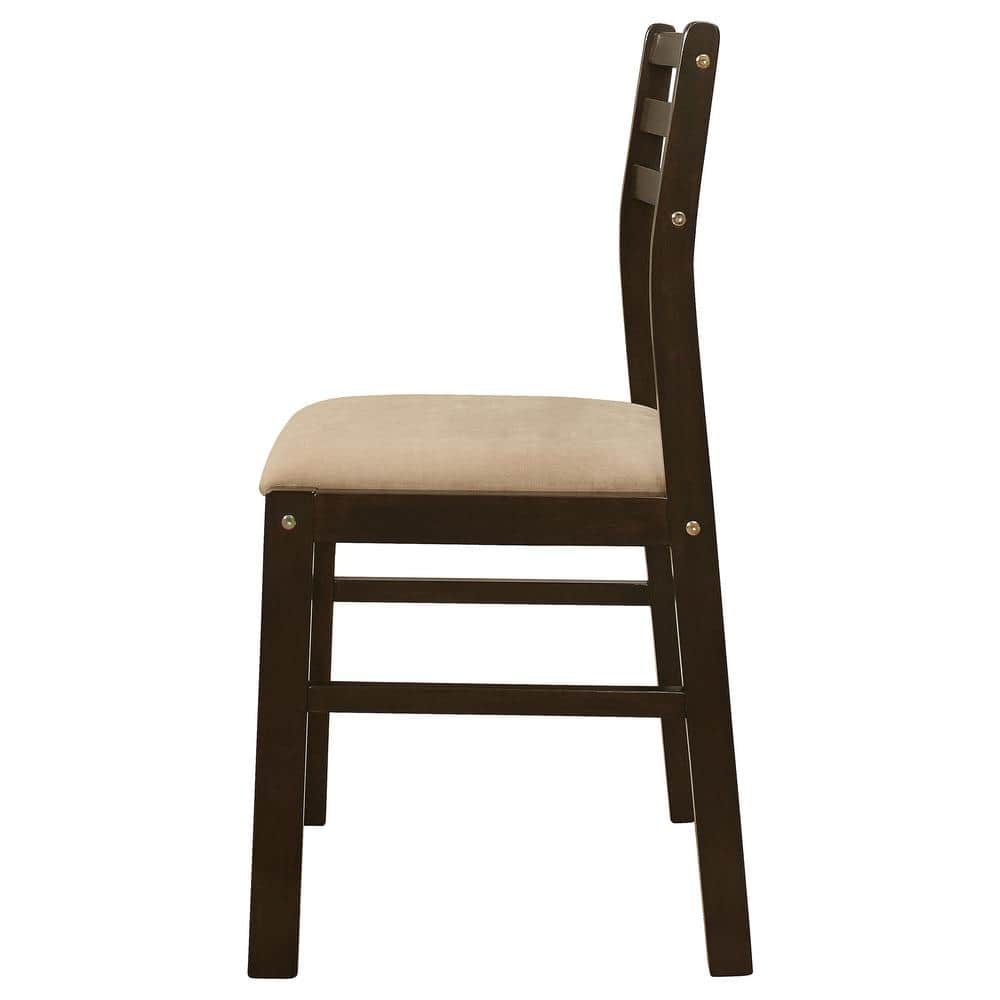 Espresso Wood Ladder Back Dining Chairs with Tan Microfiber Seats