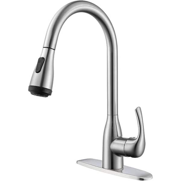 Angus Single Handle High Arc Pull-Down Sprayer Kitchen Faucet in Brushed Nickel