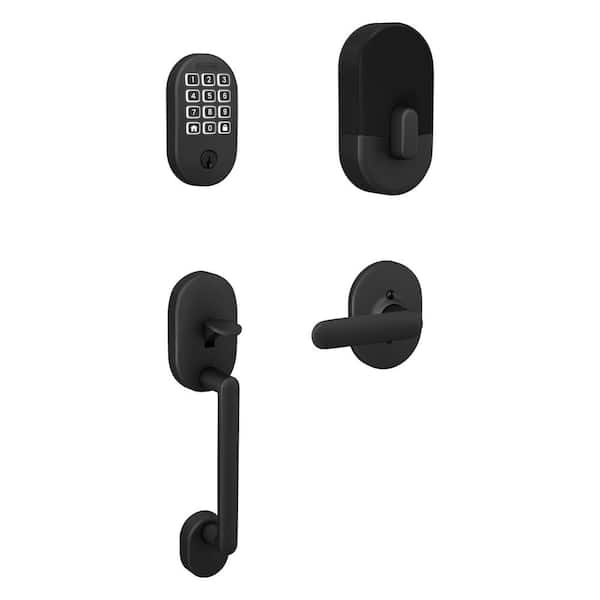 Remsen Matte Black Arrive Smart WiFi Deadbolt and Lower Half Door Handleset with Davlin Handle and Remsen Trim
