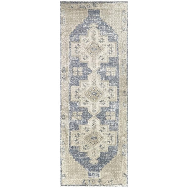 StyleWell Fermont Light Blue 2 ft. 7 in. x 7 ft. Medallion Runner Area ...