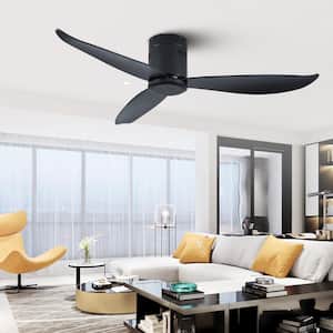 52 in. Black Flush Mount Ceiling Fans with Remote Included, No Light