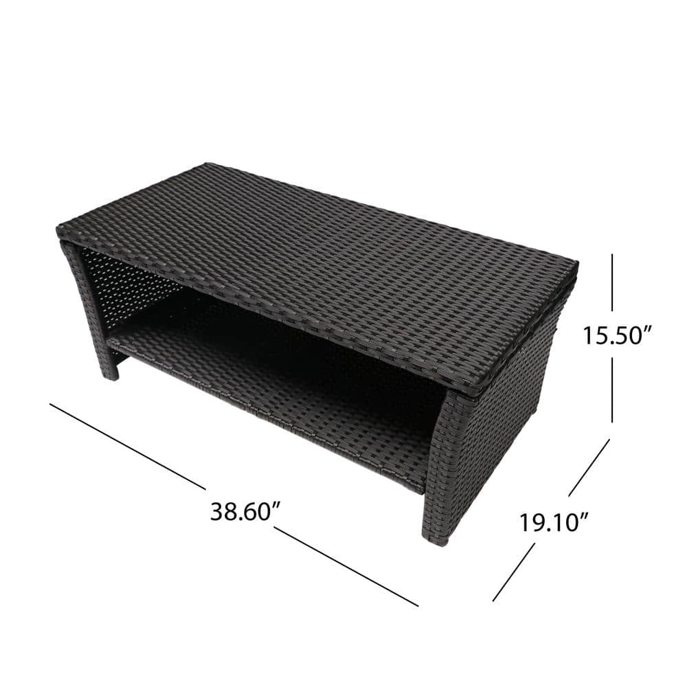 Brown Rectangular Wicker Outdoor Coffee Table with Steel Frame