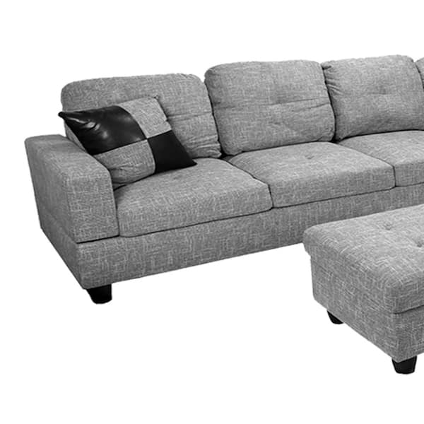 DNChuan Linen 3 Seat Sofa with Removable Back and Seat Cushions and 4  Pillows,Grey