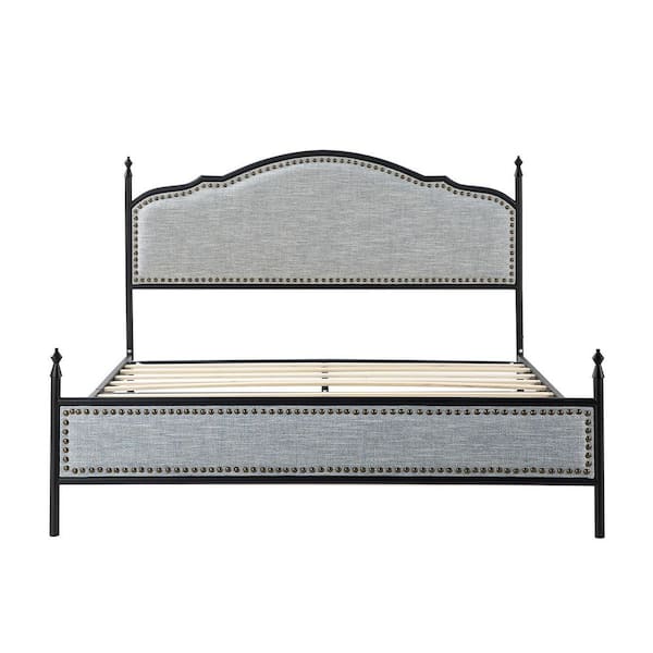 ARTFUL LIVING DESIGN Florentin 62.2 in. W x 83.3 in. D x 43.7 in. H Grey Bed with Nailhead Trim Design