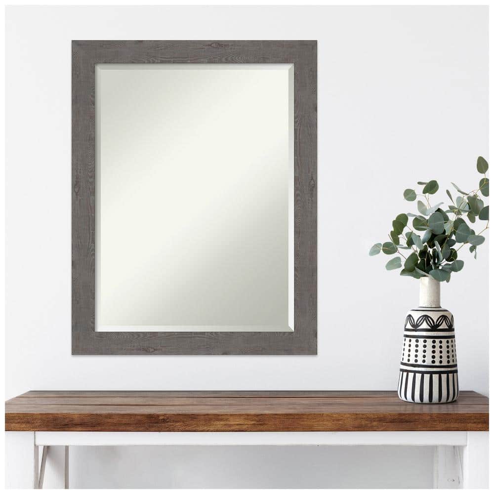 Rustic Plank Grey Rectangular Wood-Textured Bathroom Mirror - 21.38 x 27.38 in